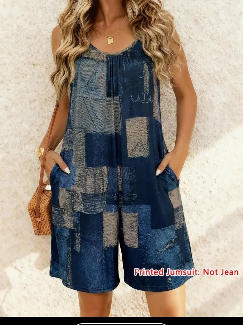 Blue Mix Printed Sphagetti Romper With Pockets (NOT DENIM)